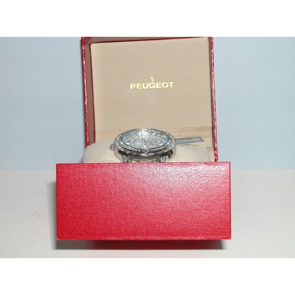 Peugeot Womens Swarovski Crystal Watch With White Leather Strap - Picture 3 of 4